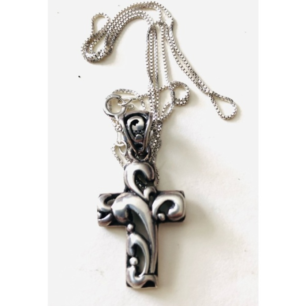 Vintage Huge Sterling Silver cross 20”necklace